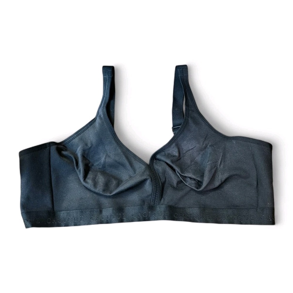 Cacique 48D Bra Black Cotton No Wire Back Closure Wireless Stretch